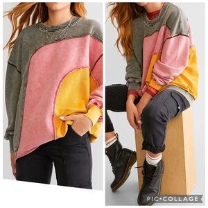 Gilded Intent NWT Oversized Colorblock Patchwork Cotton Sweatshirt Size Medium